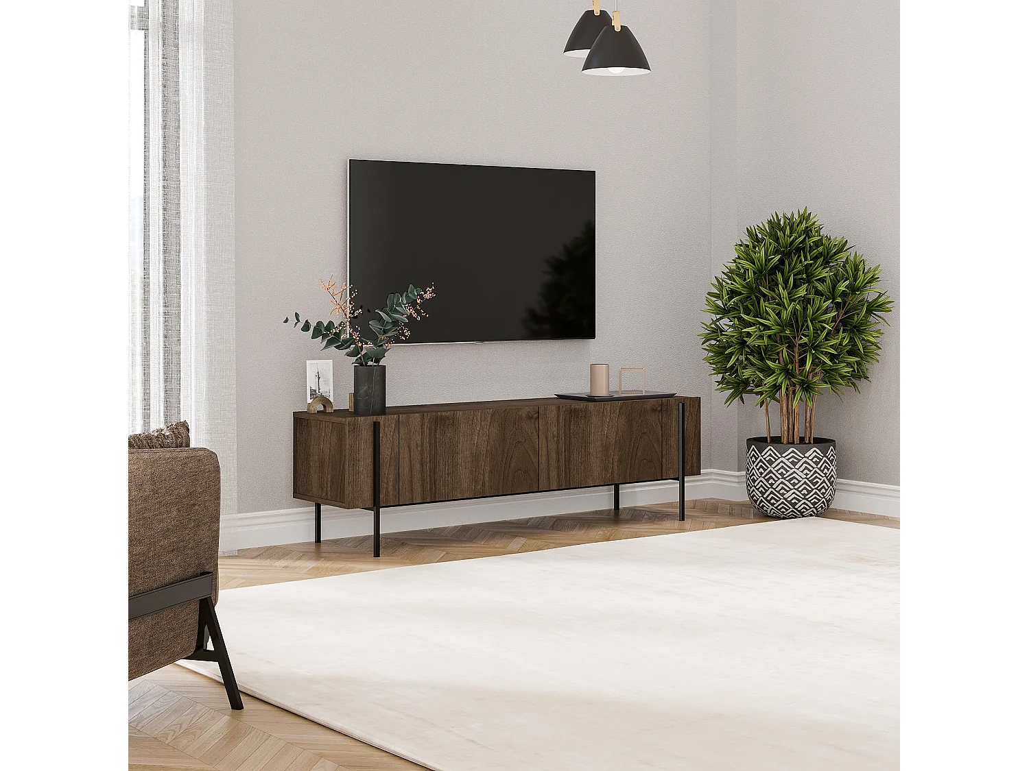 TV-Möbel aus Holz "Herman" - 160 x 31 x 45 cm - Braun