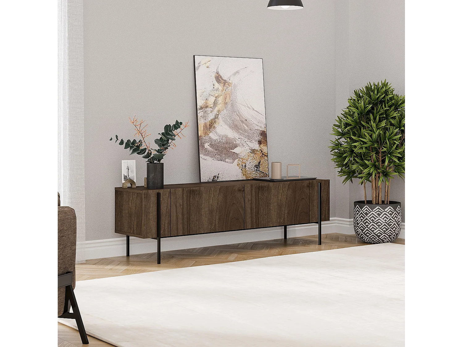 TV-Möbel aus Holz "Herman" - 160 x 31 x 45 cm - Braun