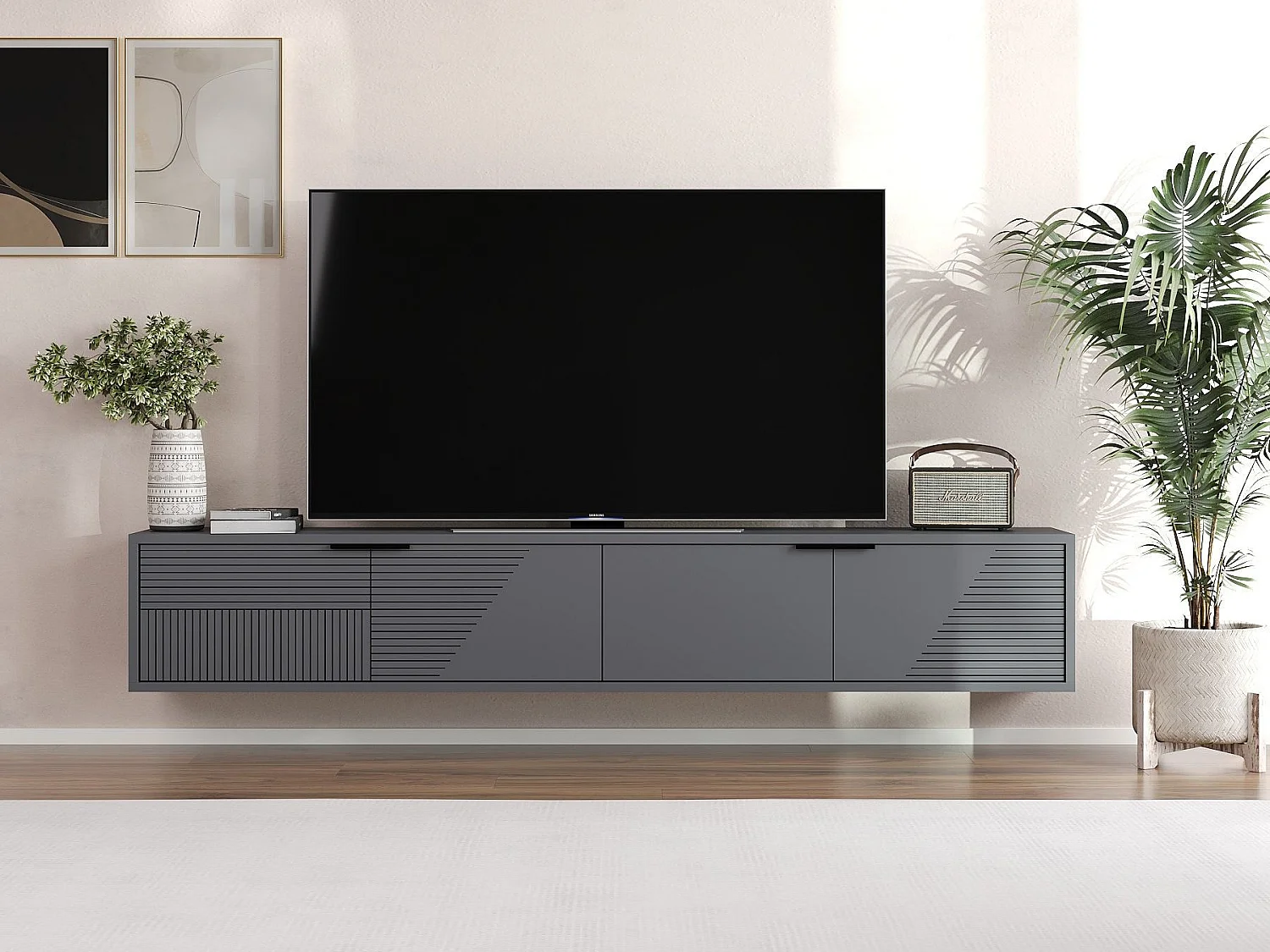 Modern Antracit Trä TV-stativ "Parla" 180 x 30 x 30 cm - Väggmonterad
