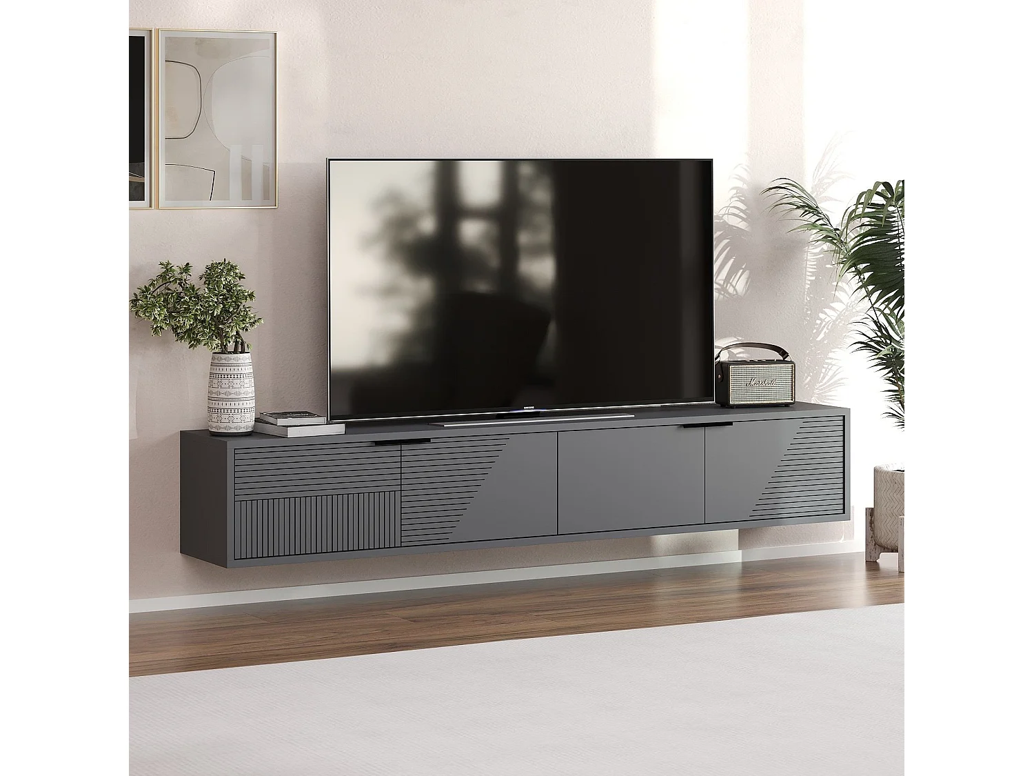 Modern Antracit Trä TV-stativ "Parla" 180 x 30 x 30 cm - Väggmonterad