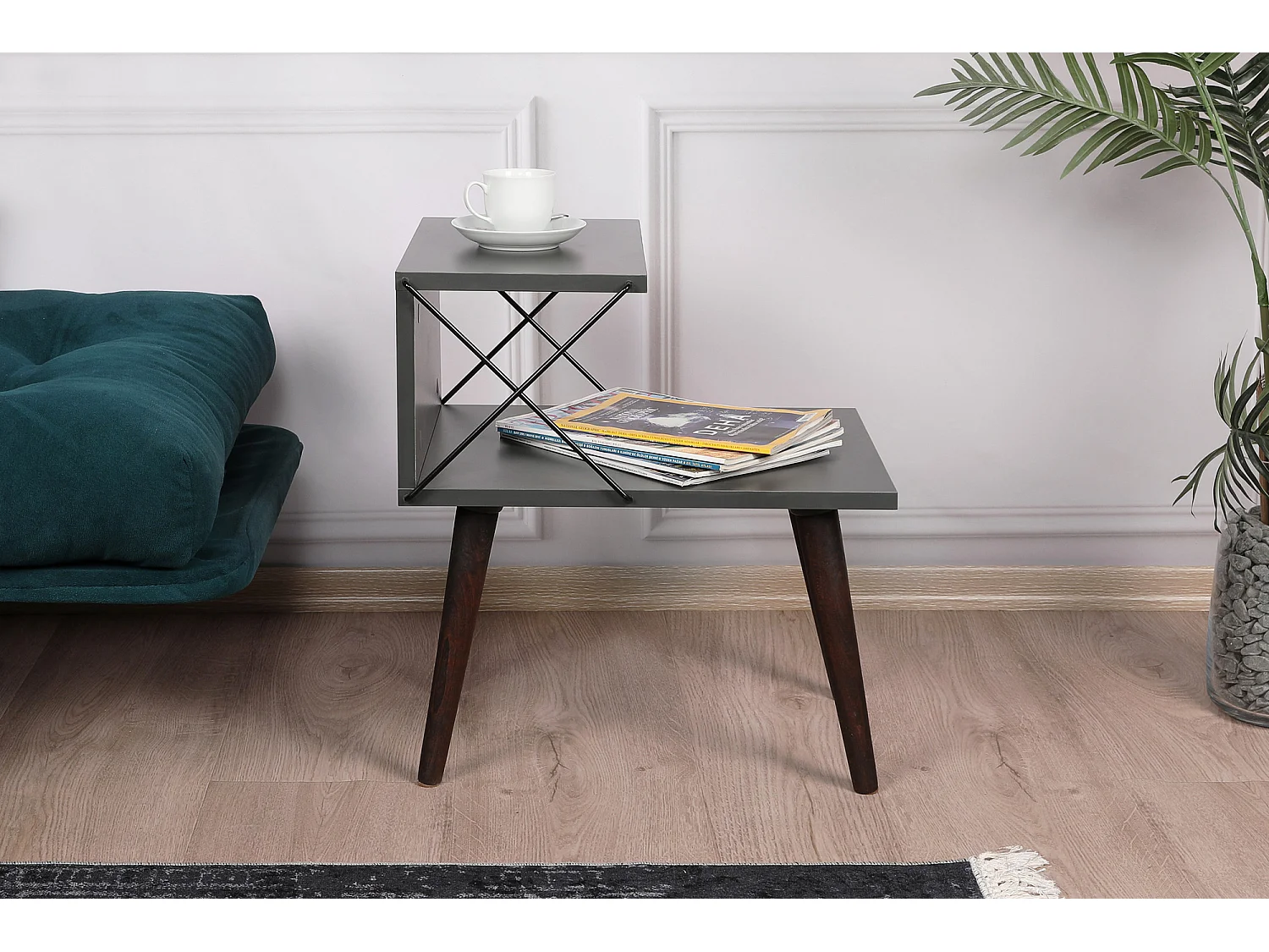 Nachttisch aus Holz "Cross" 50 x 40 x 55 cm - Anthrazit