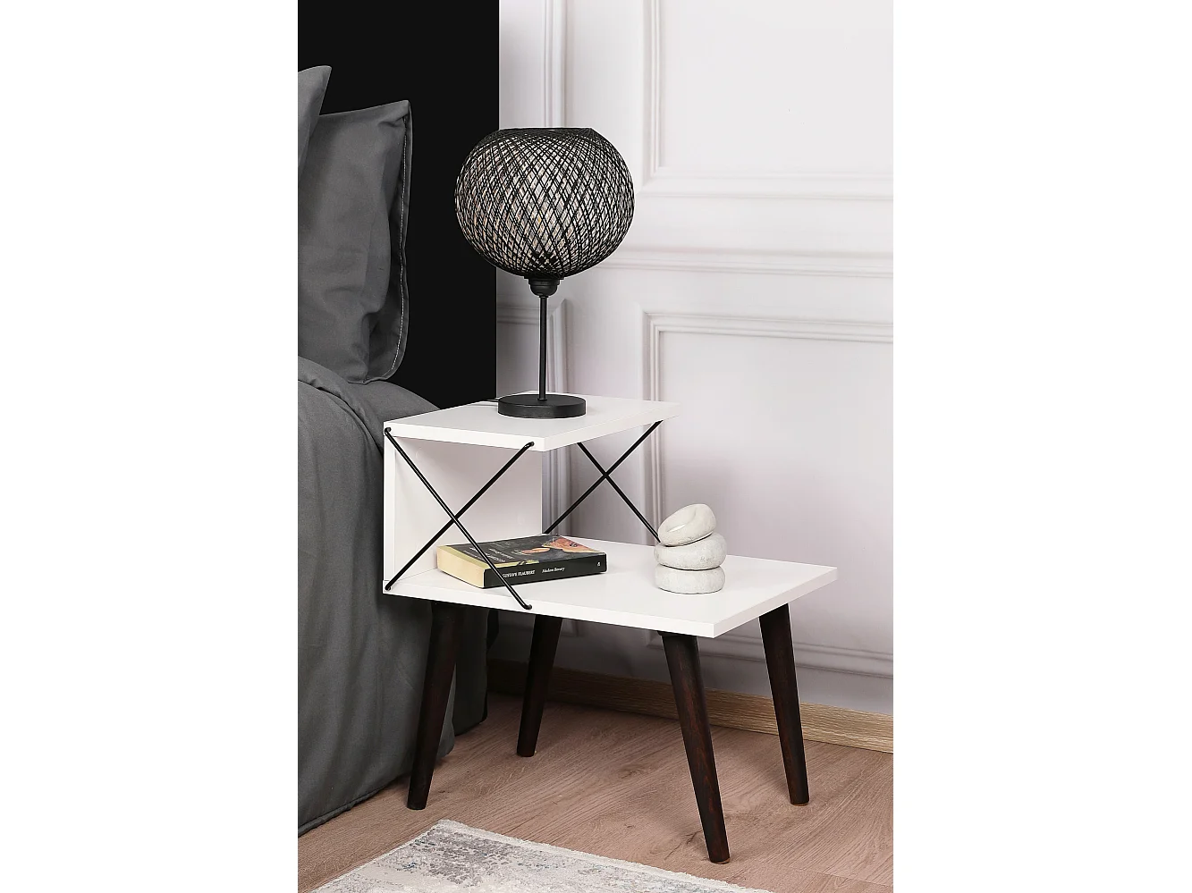 Nachttisch aus Holz "Cross" 50 x 40 x 55 cm - Weiß