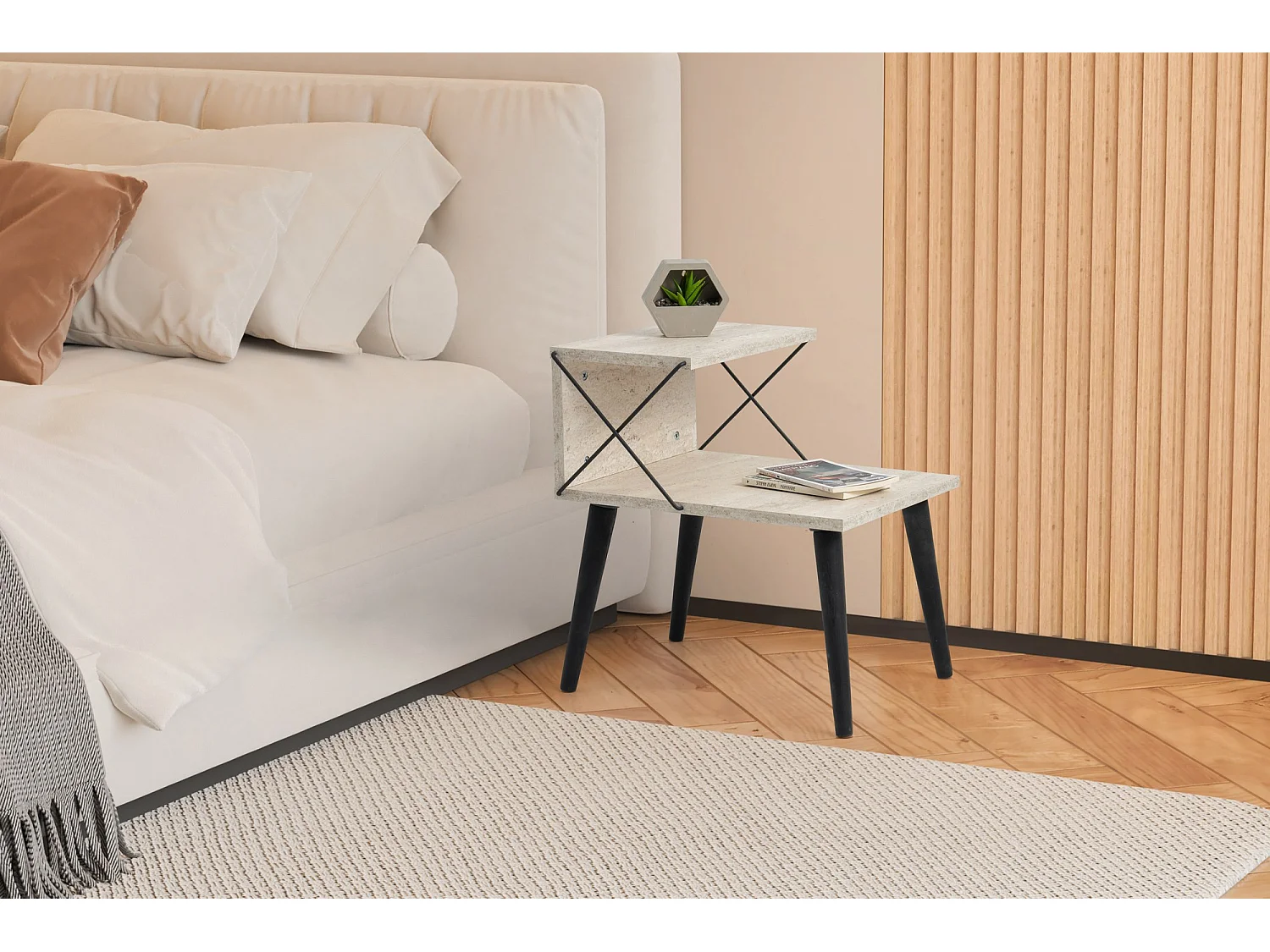 Nachttisch aus Holz "Cross" 50 x 40 x 55 cm - Travertin
