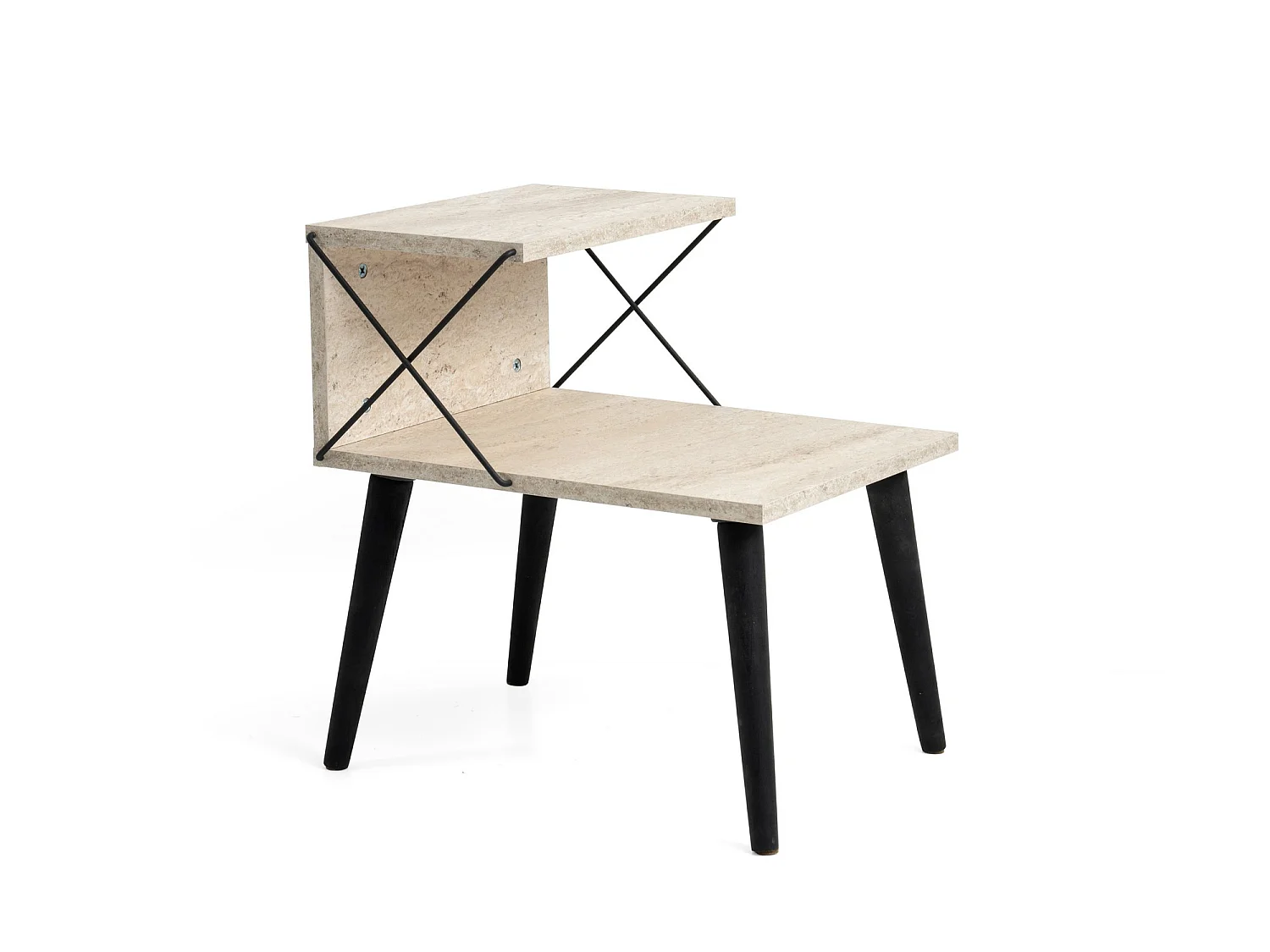 Houten nachtkastje "Cross" 50 x 40 x 55 cm - Travertijn