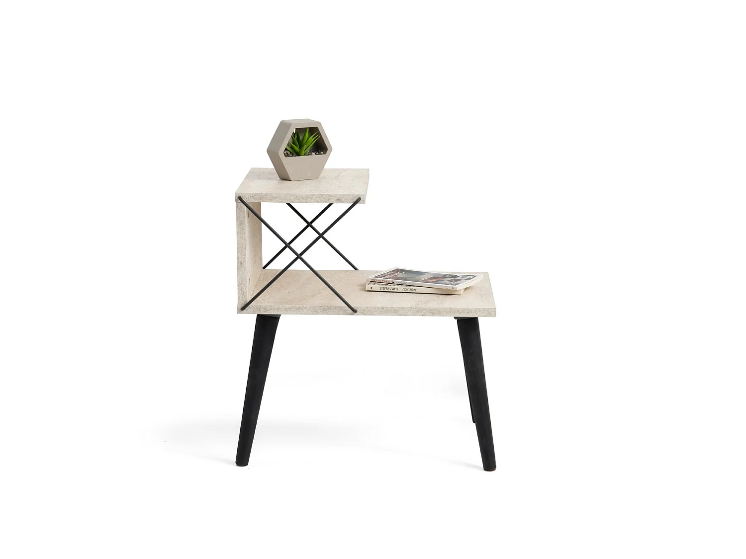 Houten nachtkastje "Cross" 50 x 40 x 55 cm - Travertijn