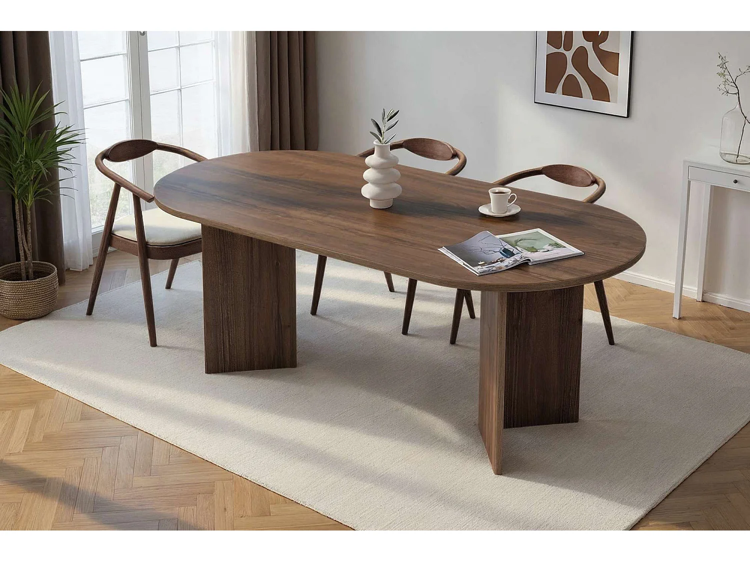 Table à manger en bois "Sabella" 200 x 90 x 75 cm - Noyer