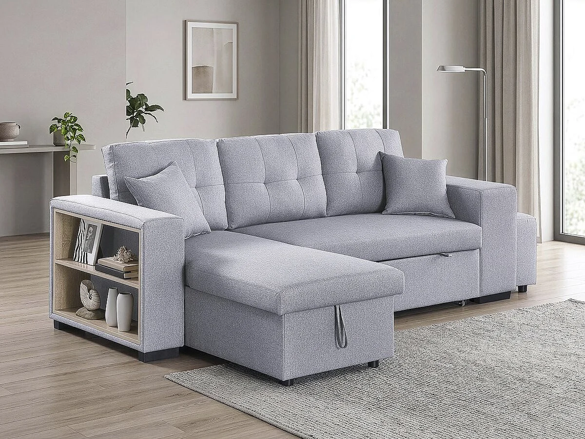Canapé d'angle convertible en tissu "Noah" - 4 places - Gris clair