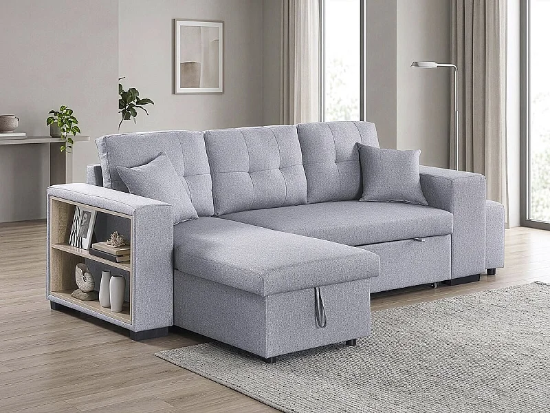 Canapé d'angle convertible en tissu "Noah" - 4 places - Gris clair