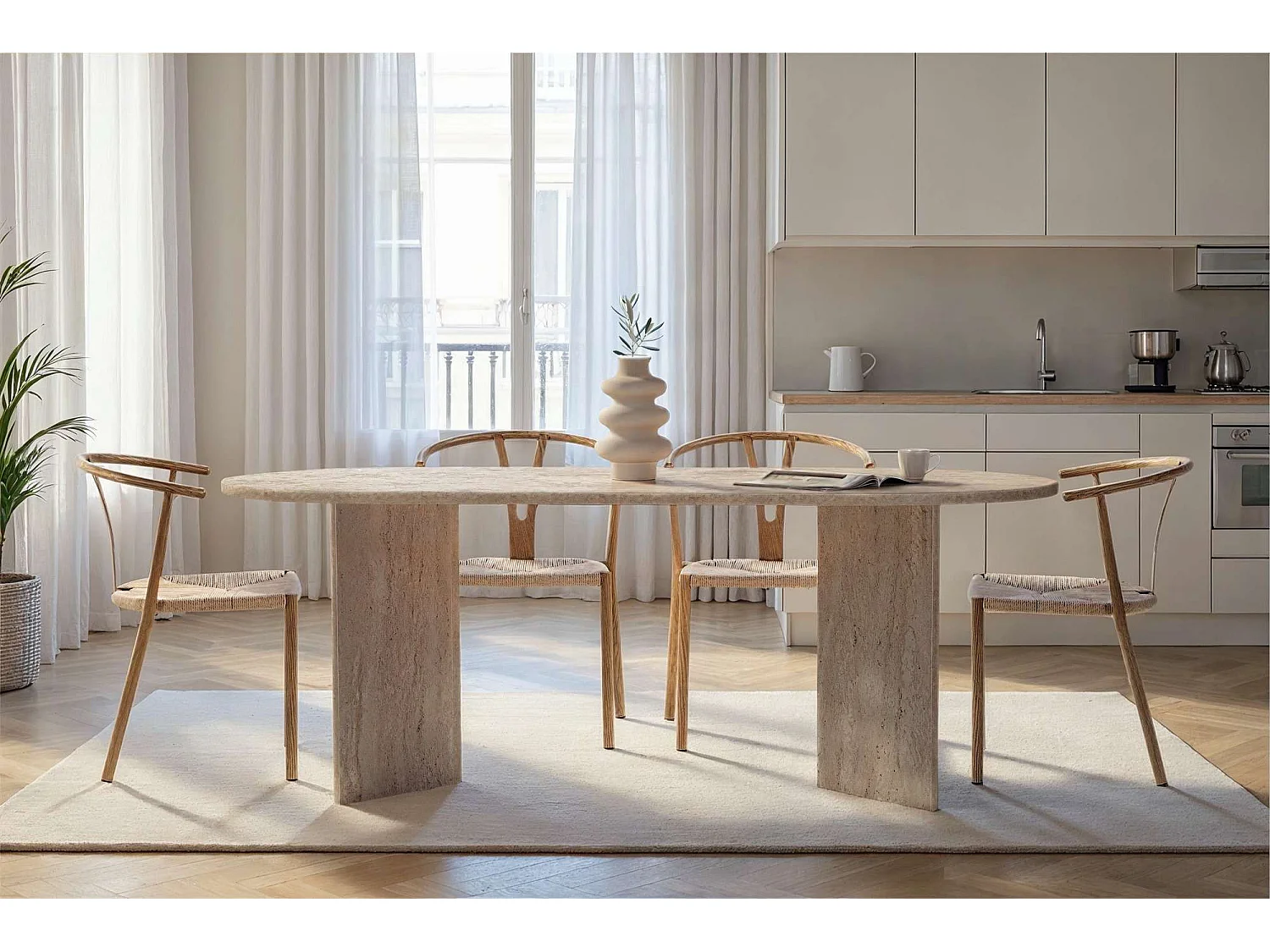 Table à manger en bois "Sabella" 200 x 90 x 75 cm - Travertin