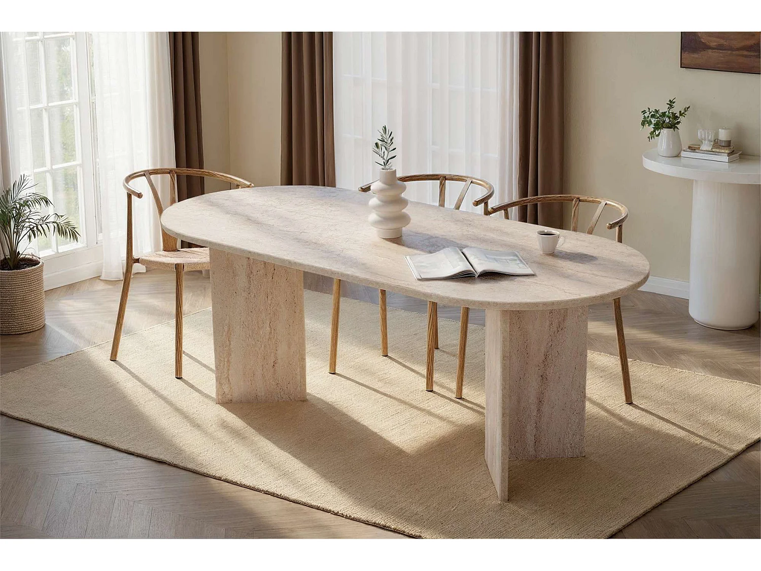 Table à manger en bois "Sabella" 200 x 90 x 75 cm - Travertin