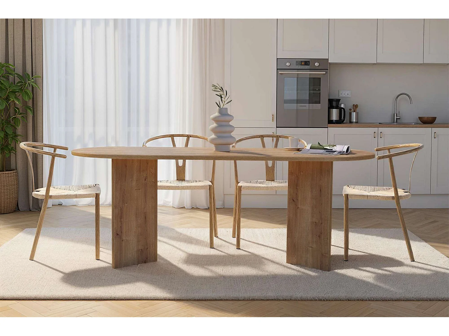 Table à manger en bois "Sabella" 200 x 90 x 75 cm - Chêne saphir