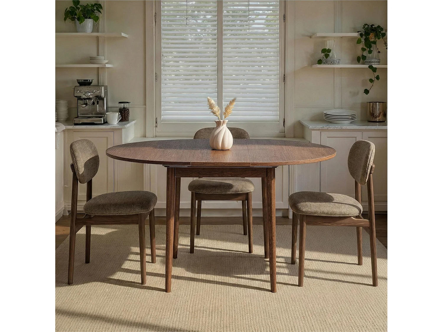 Table à manger extensible en bois "Viona" 100 x 100 x 75 cm - Barok Walnut