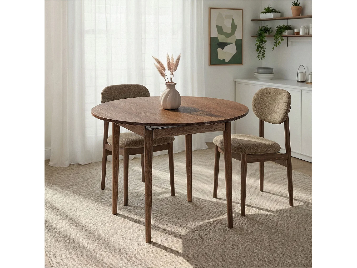 Table à manger extensible en bois "Viona" 100 x 100 x 75 cm - Barok Walnut