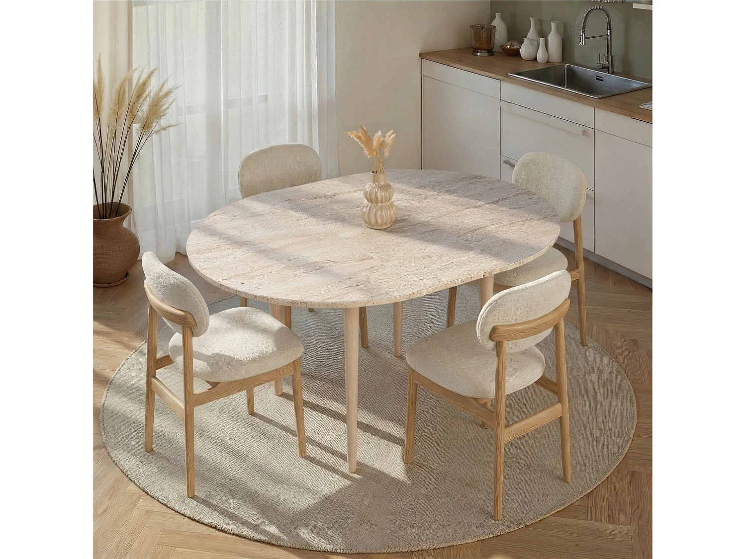 Table à manger extensible en bois "Viona" 100 x 100 x 75 cm - Travertin