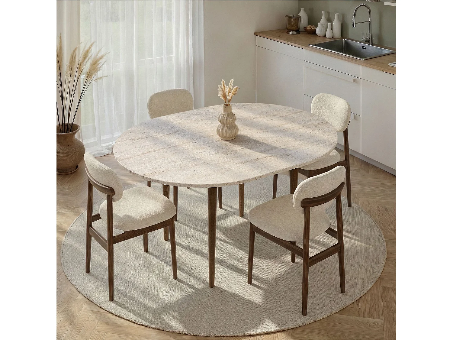 Table à manger extensible en bois "Viona" 100 x 100 x 75 cm - Travertin