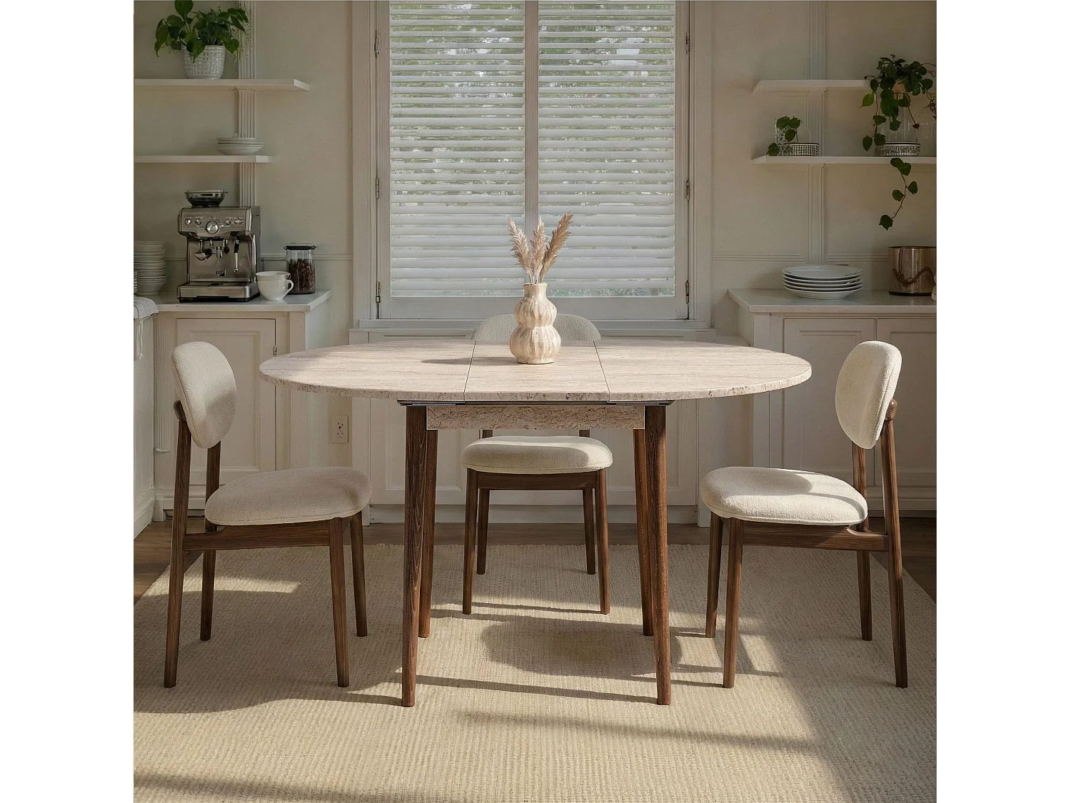 Table à manger extensible en bois "Viona" 100 x 100 x 75 cm - Travertin