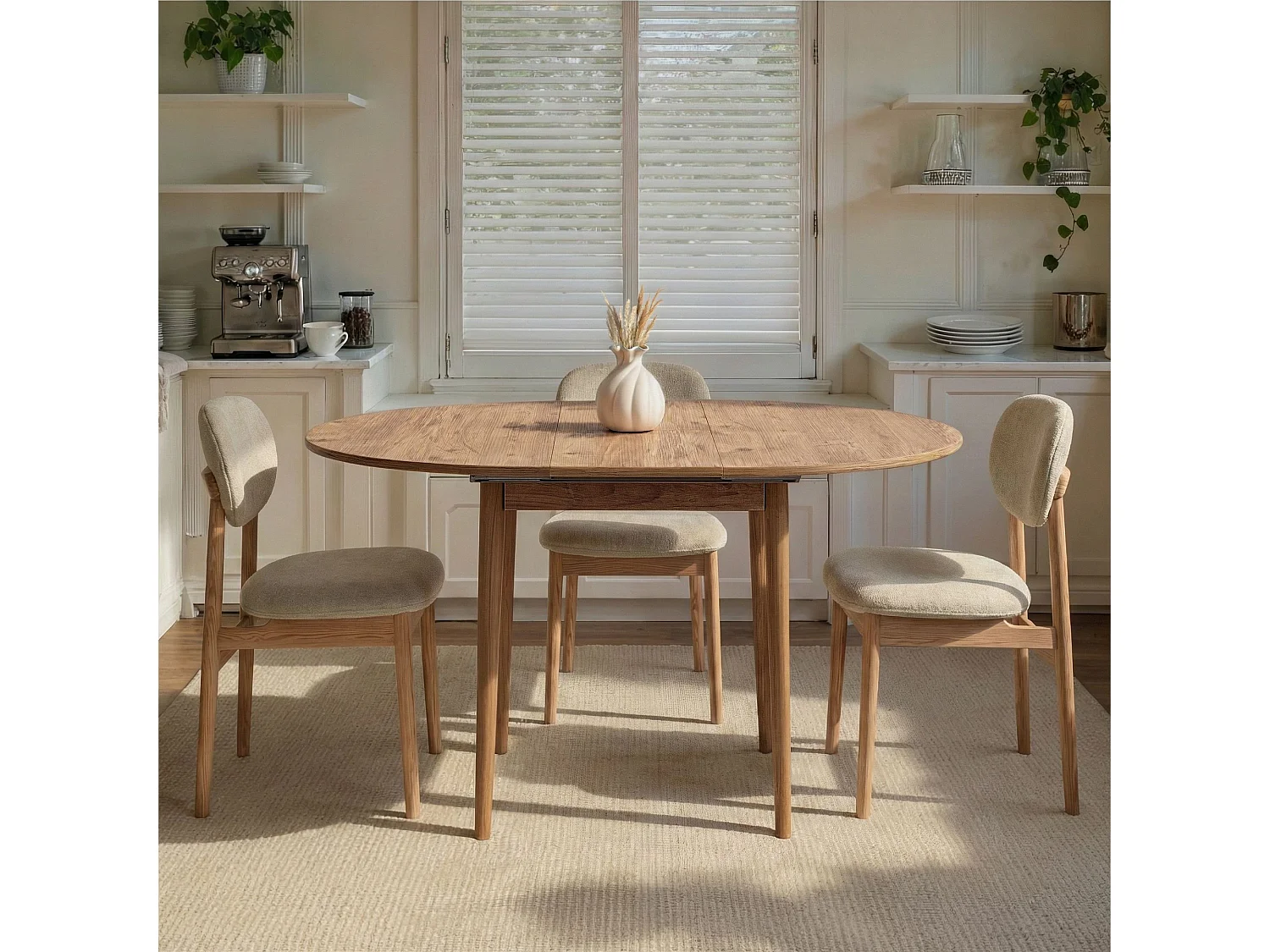 Mesa de comedor extensible de madera <<Viona>> 100 x 100 x 75 cm - Pino atlántico