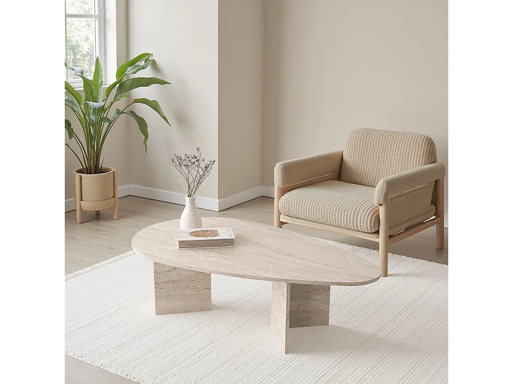 Tavolino in legno "Flap" 139,5 x 79,5 x 42 cm - Travertino