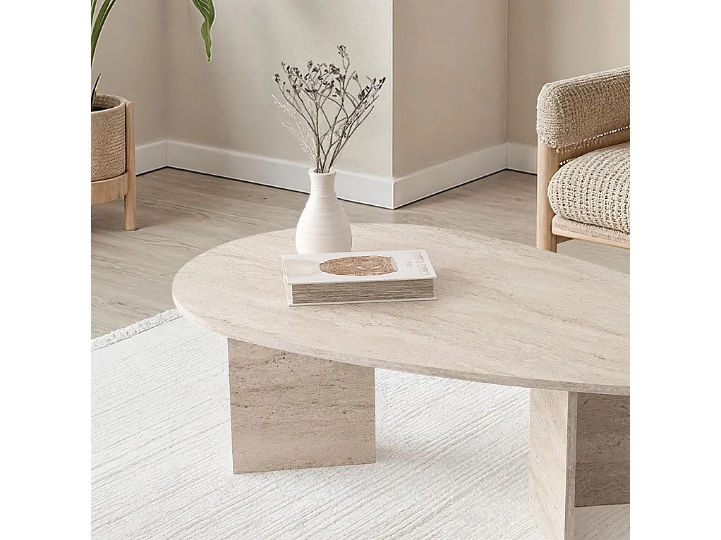 Couchtisch aus Holz "Flap" 139,5 x 79,5 x 42 cm - Travertin