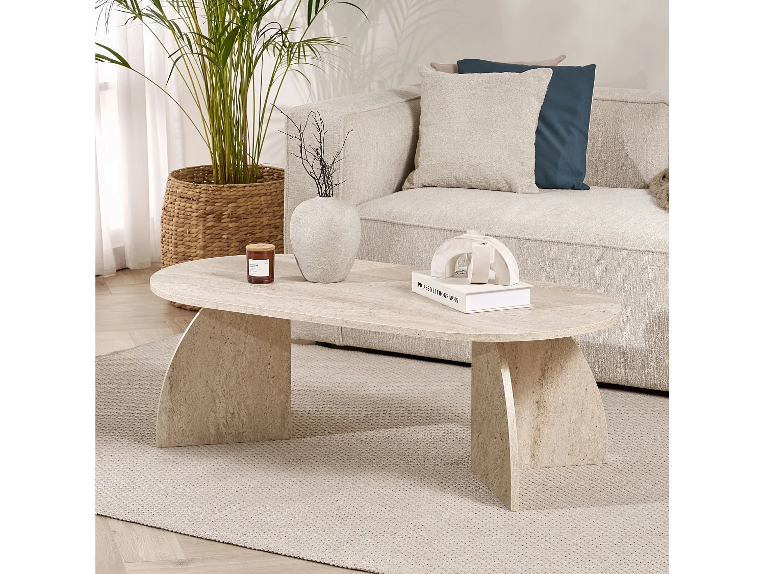 Houten salontafel "Melina" 120 x 60 x 40 cm - Travertin