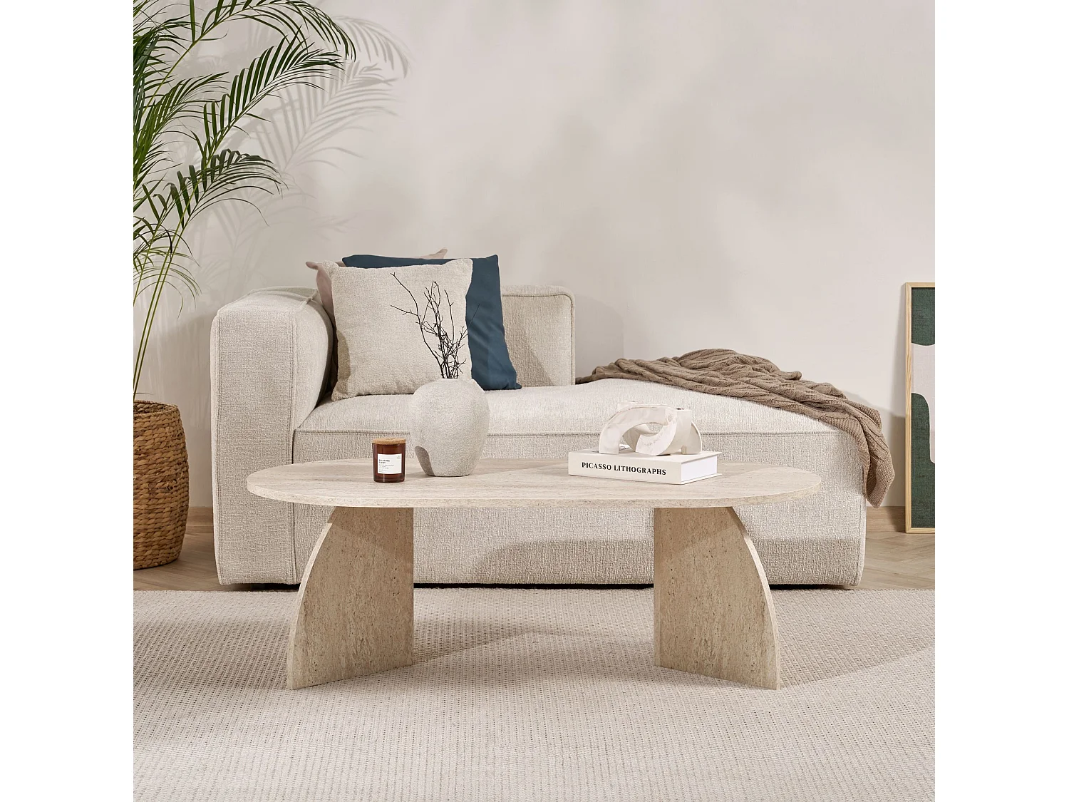 Table basse en bois "Melina" 120 x 60 x 40 cm - Travertin