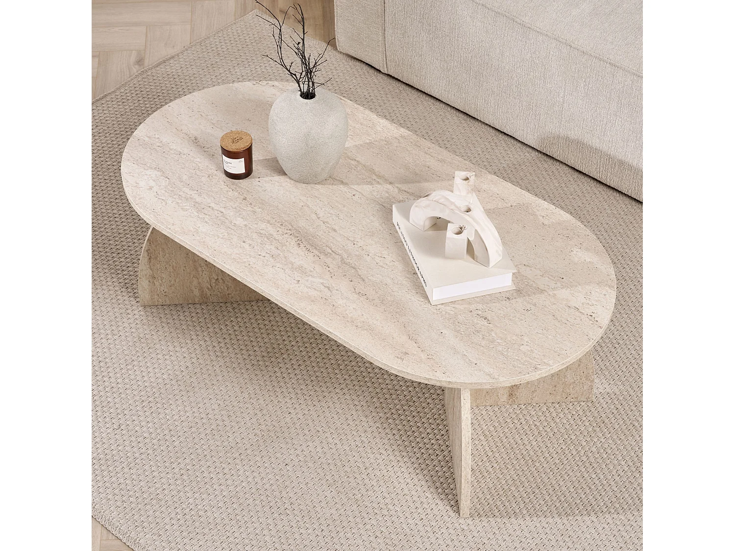 Table basse en bois "Melina" 120 x 60 x 40 cm - Travertin