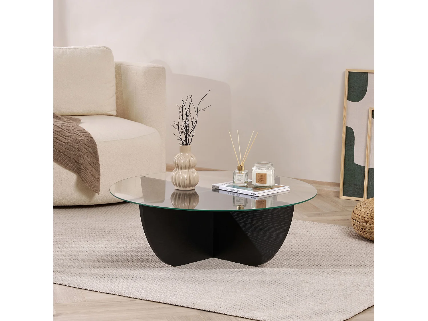 Table basse en verre "Liya" 90 x 90 x 30 cm - Bois Noir