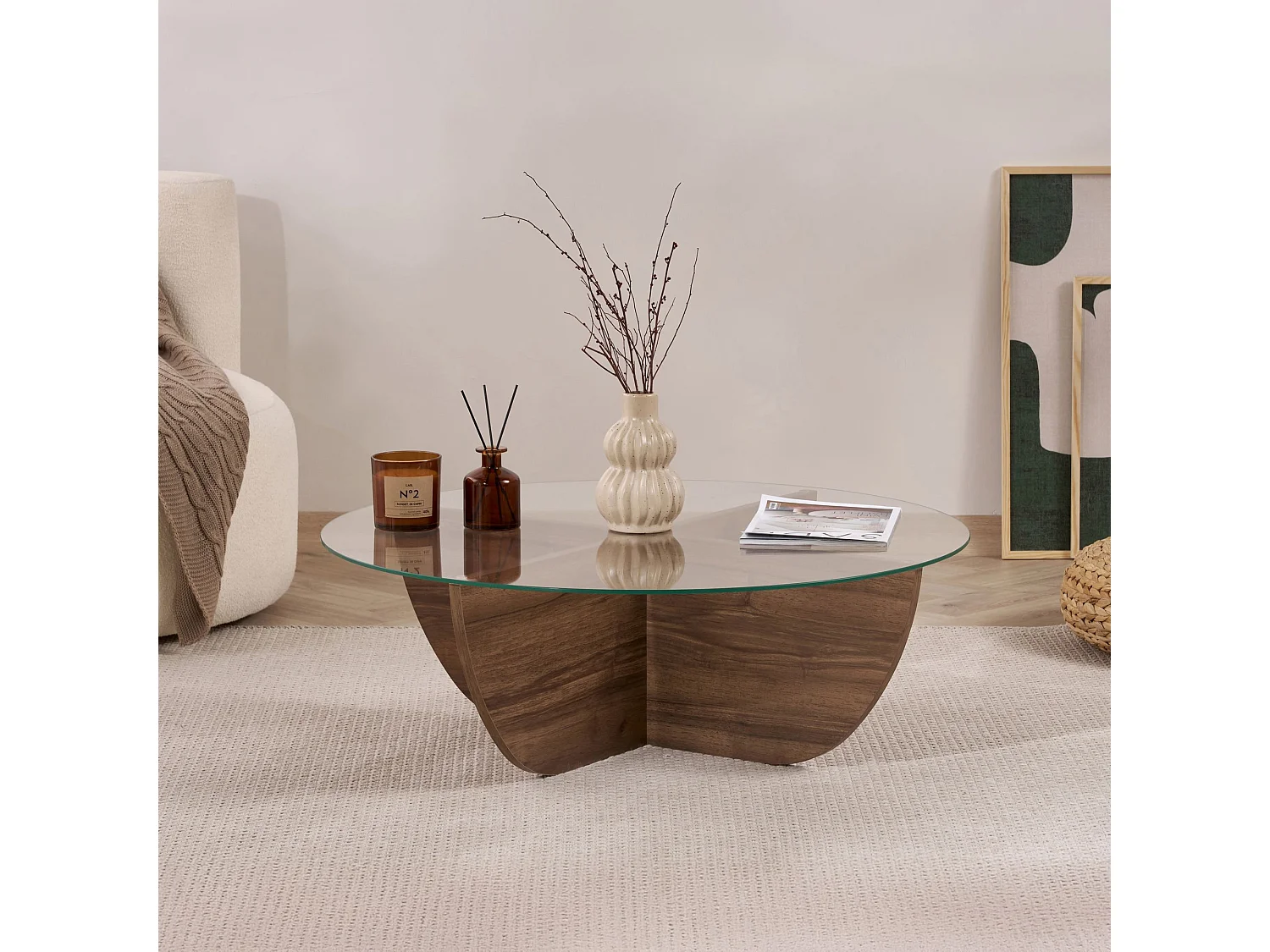 Glazen salontafel "Liya" 90 x 90 x 30 cm - Notelaar