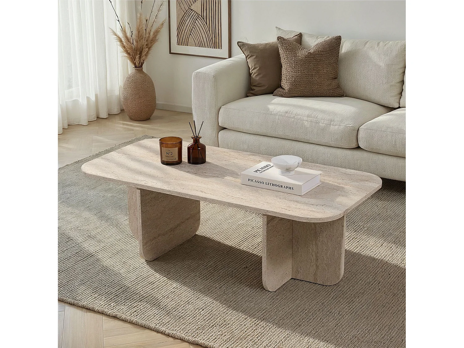 Houten salontafel "Akira" 120 x 60 x 41 cm - Travertin