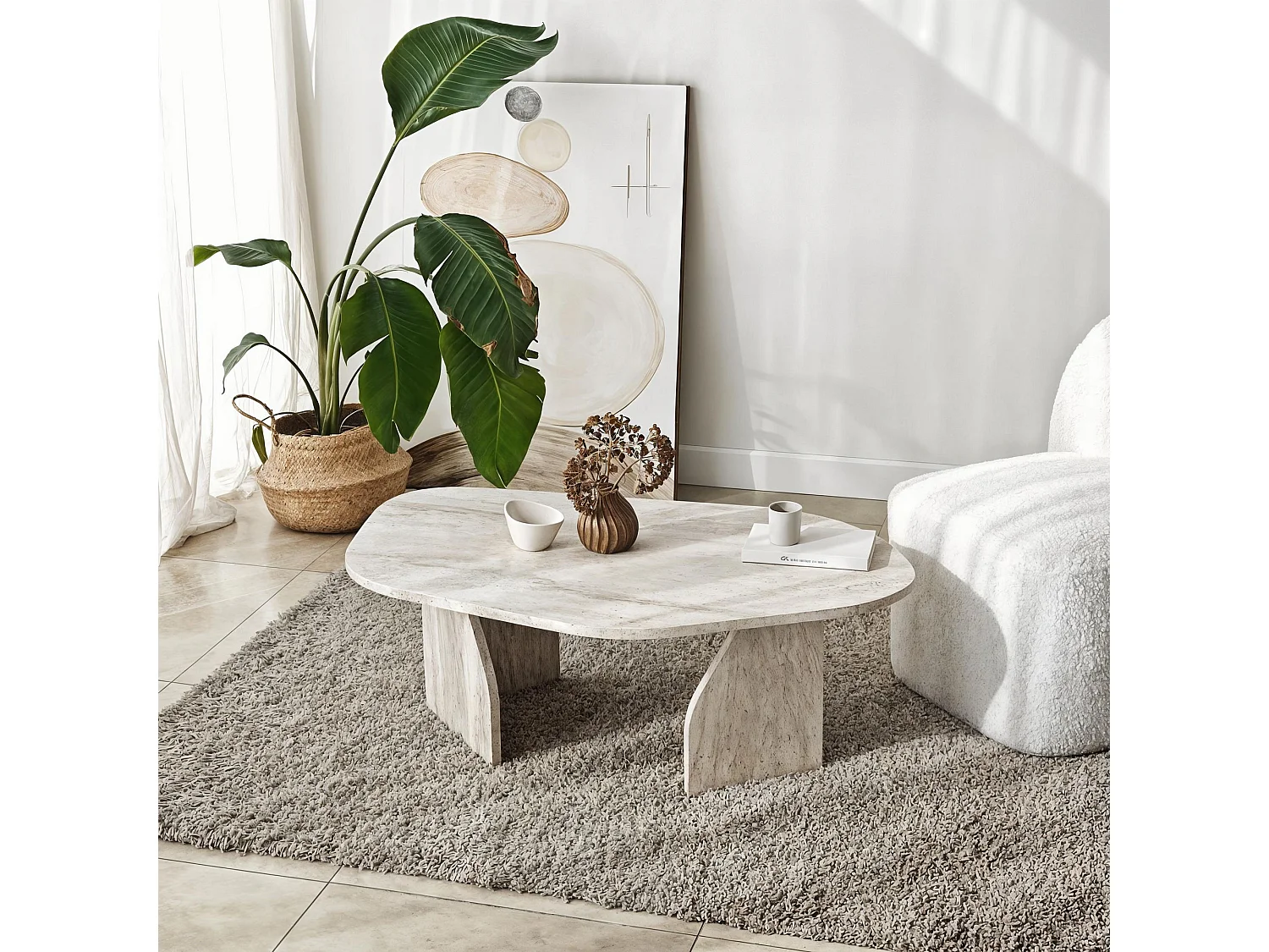 Table basse en bois "Rock" 100 x 60 x 35 cm - Travertin