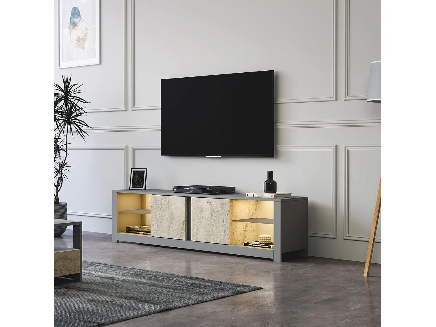 TV-Möbel aus Holz "Aydos" 180 x 35 x 45 cm - Grau