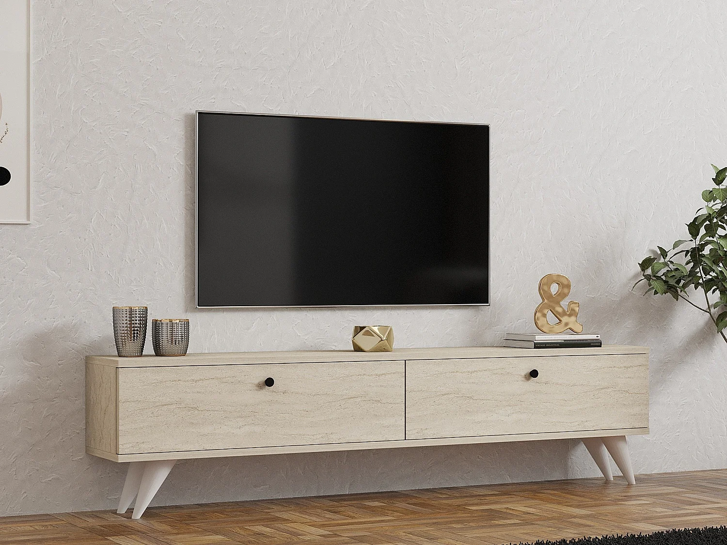 "Parlak" Houten TV-meubel - Modern Design - Beige - 160 x 25 x 40 cm