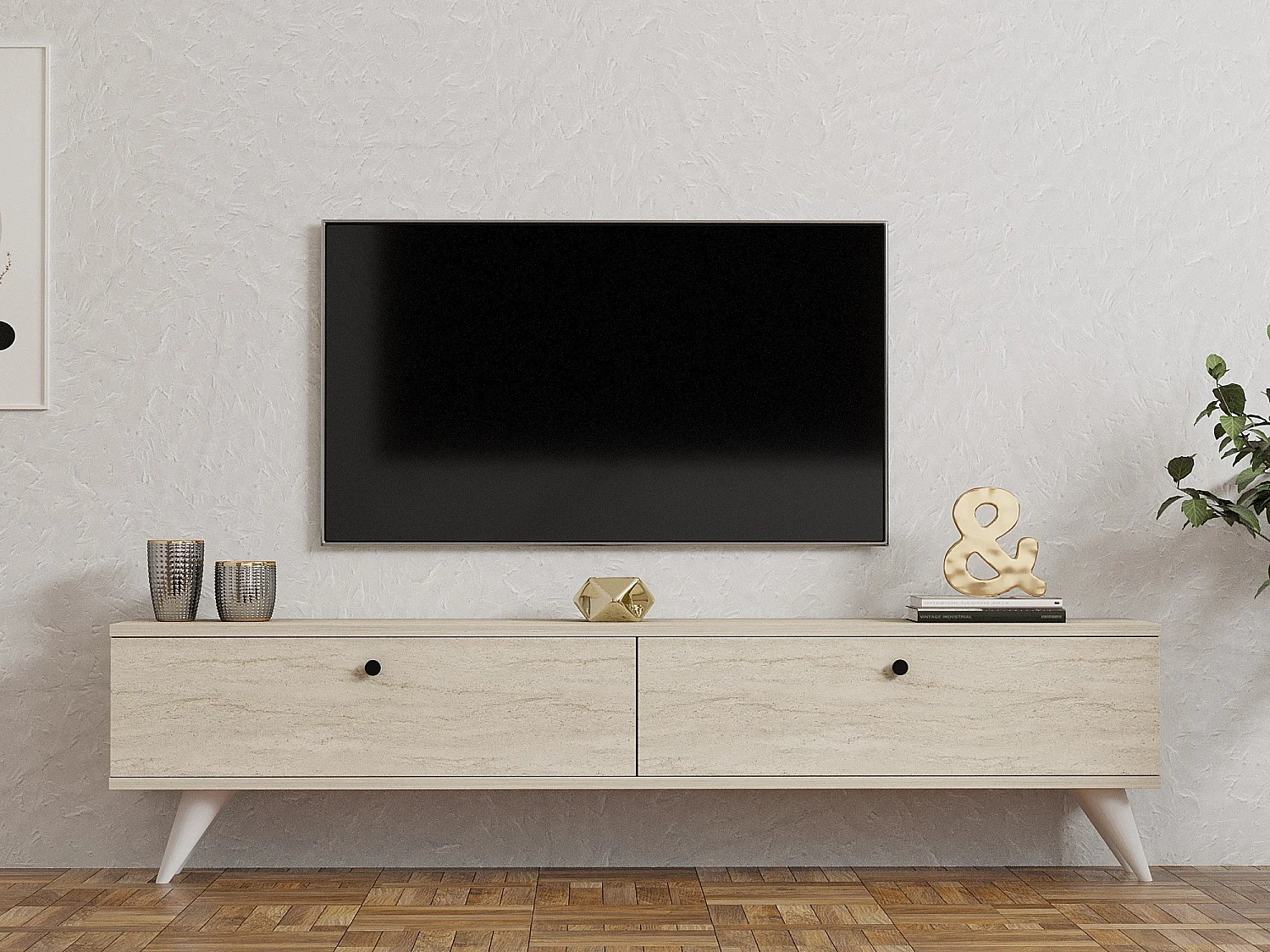 "Parlak" Houten TV-meubel - Modern Design - Beige - 160 x 25 x 40 cm