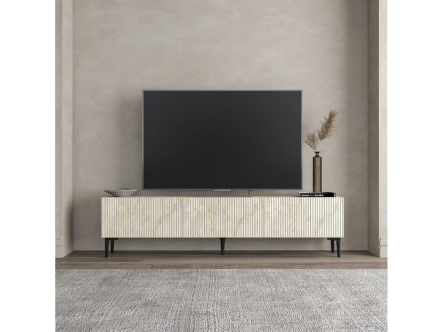 Moderne Beige Houten TV-meubel "Oscar" 180x31x45 cm - Elegant Ontwerp - Ideaal voor Woonkamer, Slaapkamer, Hal