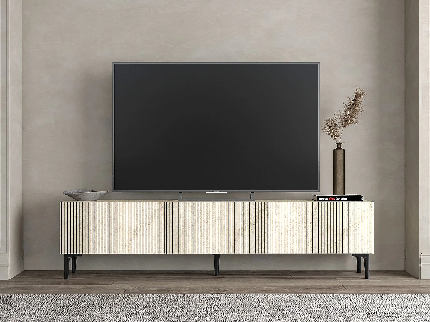 Moderne Beige Houten TV-meubel "Oscar" 180x31x45 cm - Elegant Ontwerp - Ideaal voor Woonkamer, Slaapkamer, Hal
