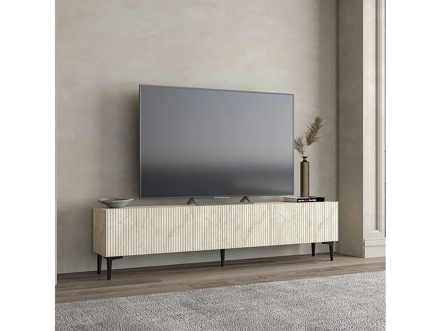 Moderne Beige Houten TV-meubel "Oscar" 180x31x45 cm - Elegant Ontwerp - Ideaal voor Woonkamer, Slaapkamer, Hal