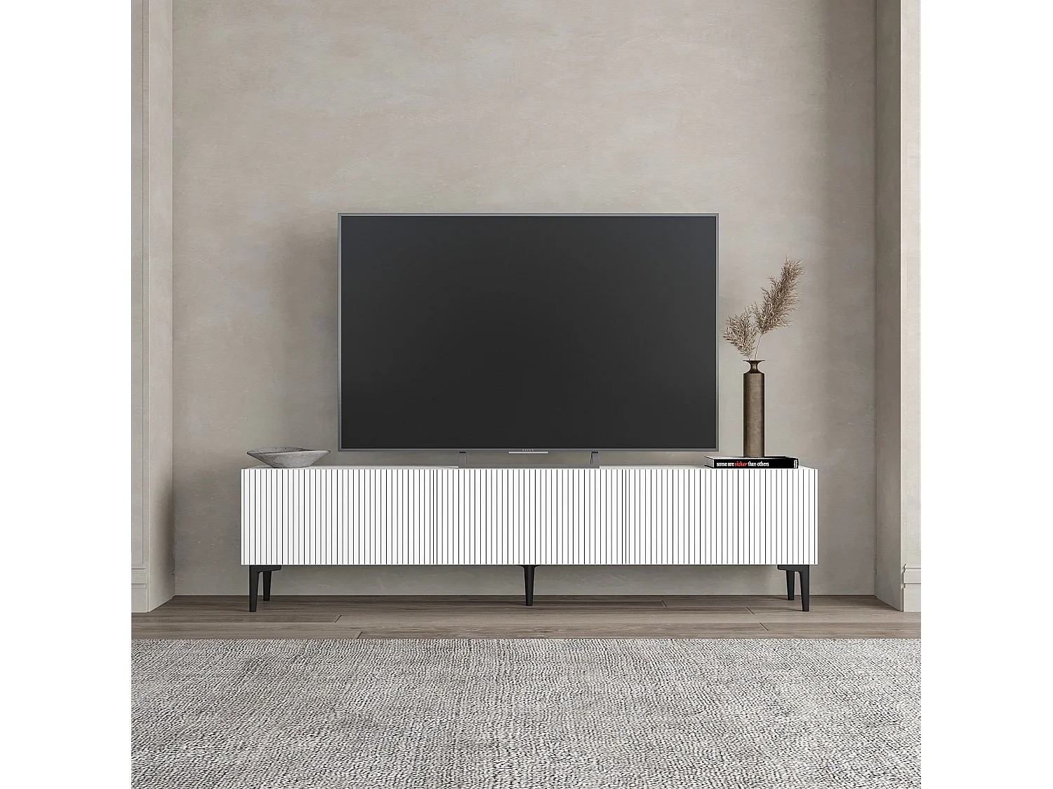 Meuble TV en bois "Oscar" - 180 x 31 x 45 cm - Blanc