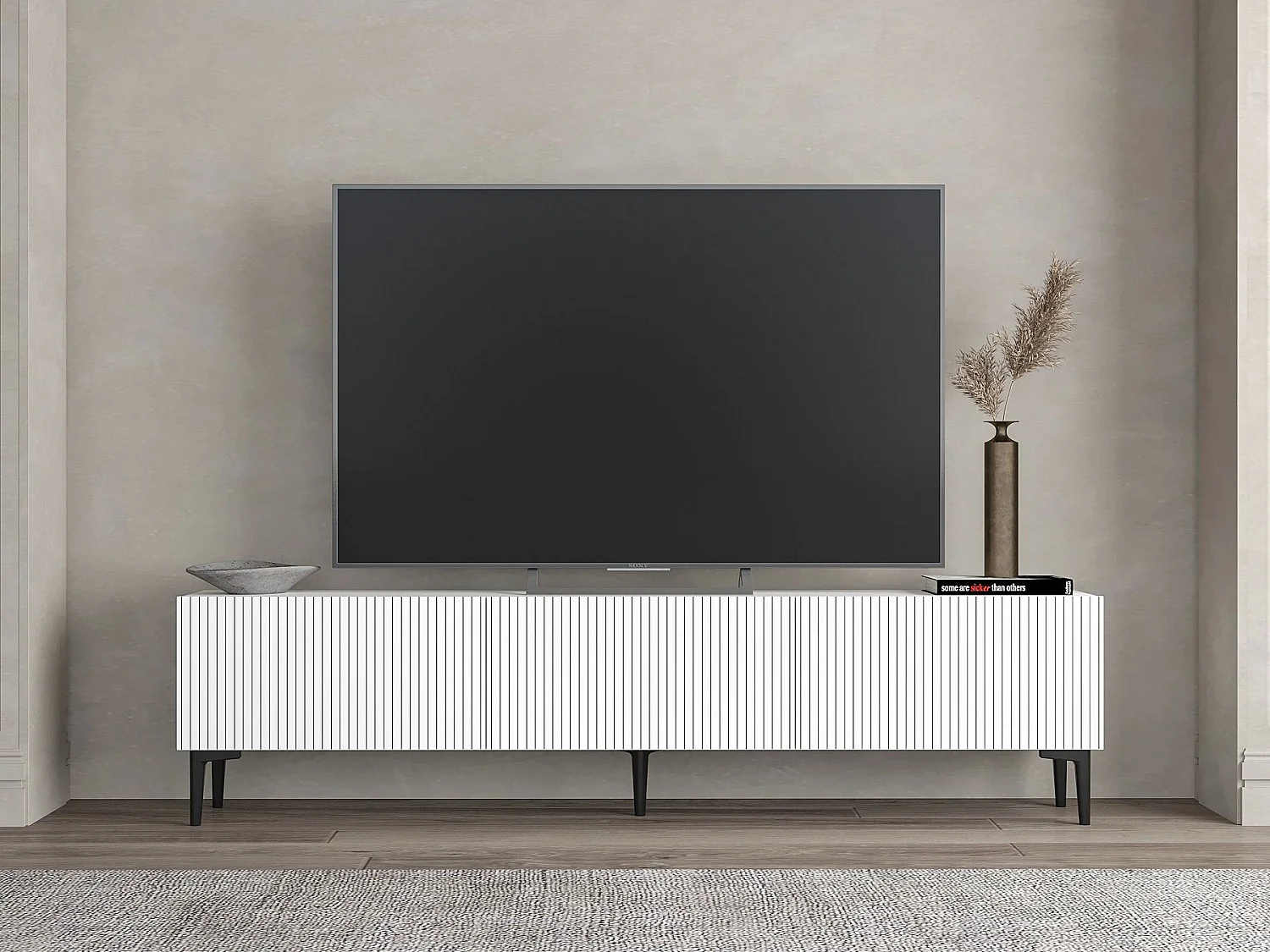 Meuble TV en bois "Oscar" - 180 x 31 x 45 cm - Blanc