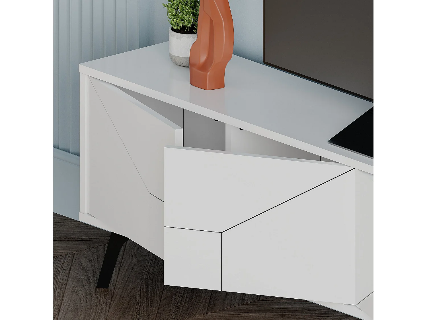 Meuble TV en bois "Dune" - 180 x 29 x 50 cm - Blanc
