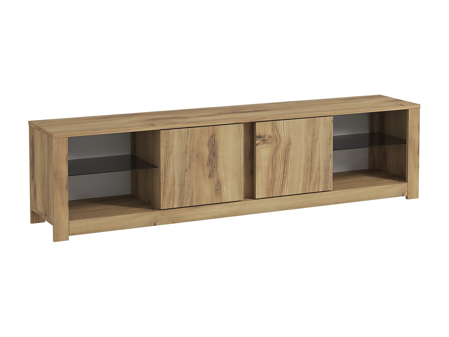 Elegant Ek TV-bänk "Aydos" 180 x 35 x 45 cm - Brun, 2 Dörrar, 8 Hyllor