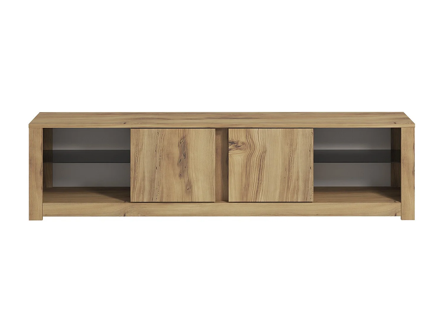 Elegant Ek TV-bänk "Aydos" 180 x 35 x 45 cm - Brun, 2 Dörrar, 8 Hyllor