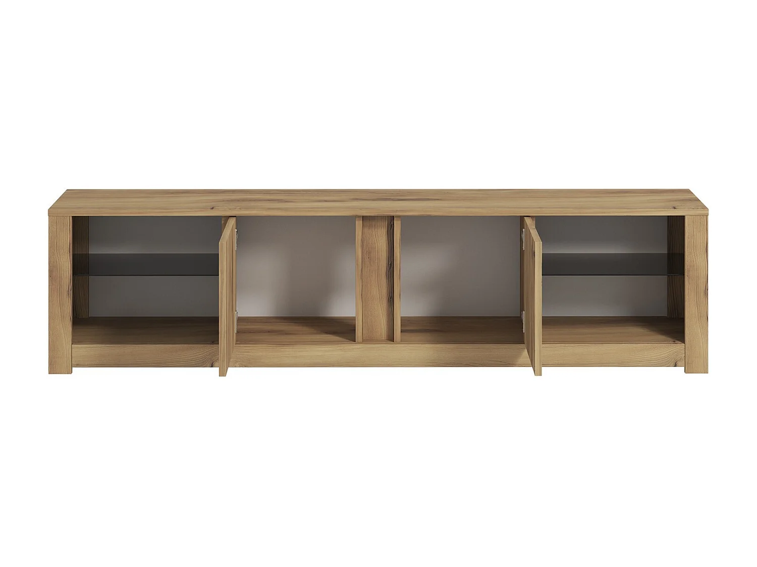 Elegant Ek TV-bänk "Aydos" 180 x 35 x 45 cm - Brun, 2 Dörrar, 8 Hyllor