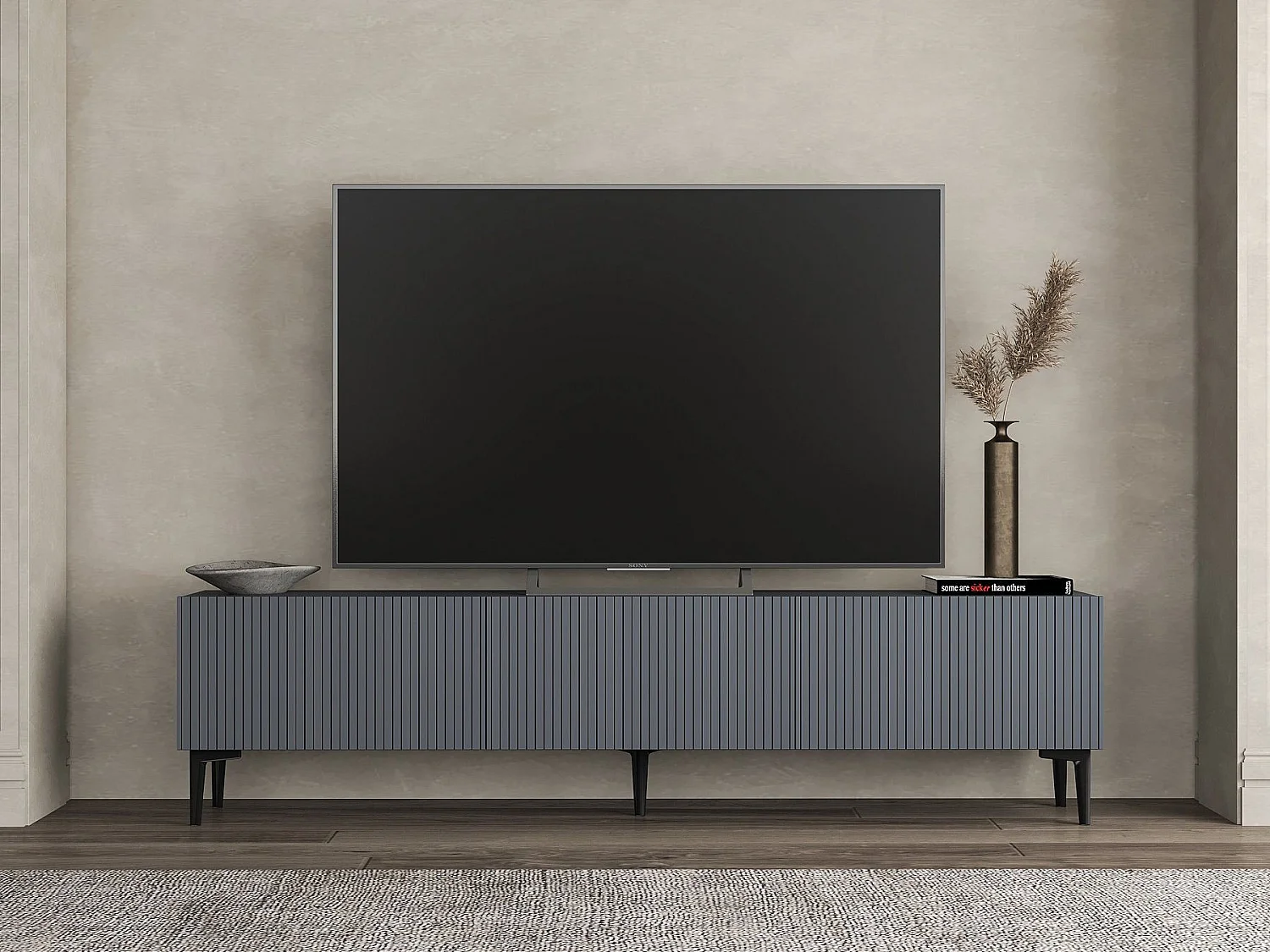 Moderne Antracietgrijze Houten TV-standaard "Oscar" - 180 x 31 x 45 cm - Elegant Ontwerp