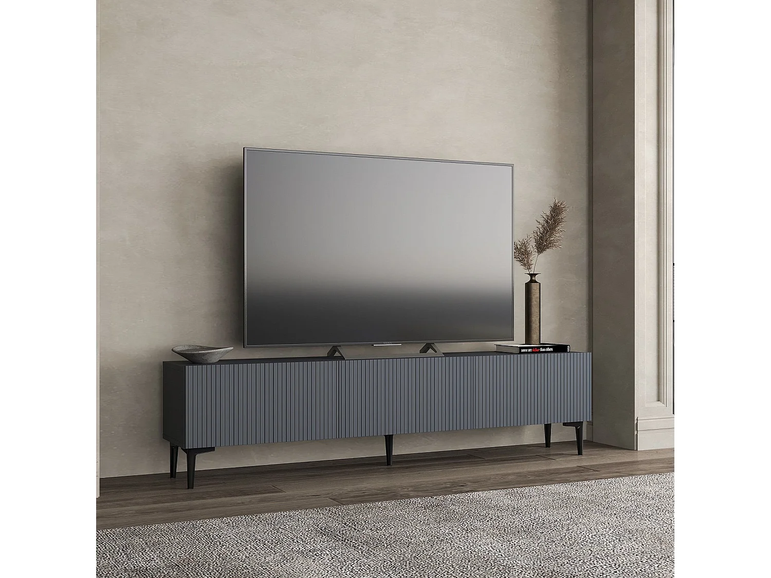 Moderne Antracietgrijze Houten TV-standaard "Oscar" - 180 x 31 x 45 cm - Elegant Ontwerp