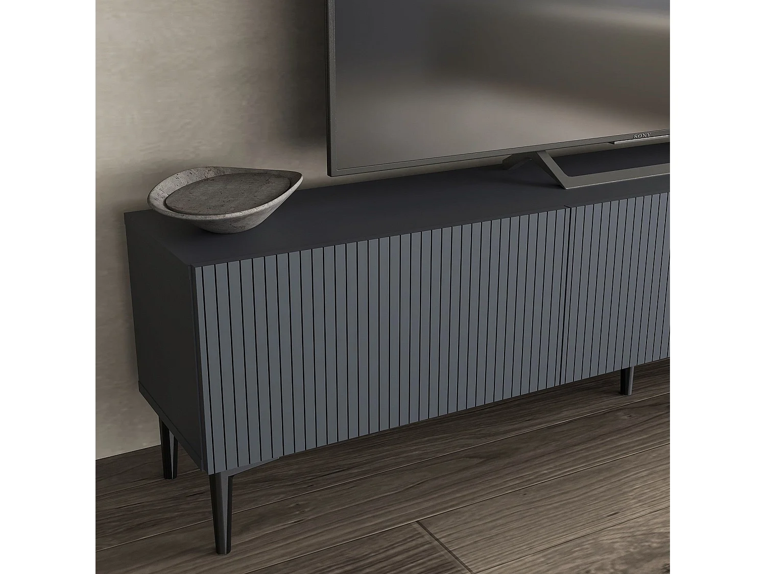 Moderne Antracietgrijze Houten TV-standaard "Oscar" - 180 x 31 x 45 cm - Elegant Ontwerp