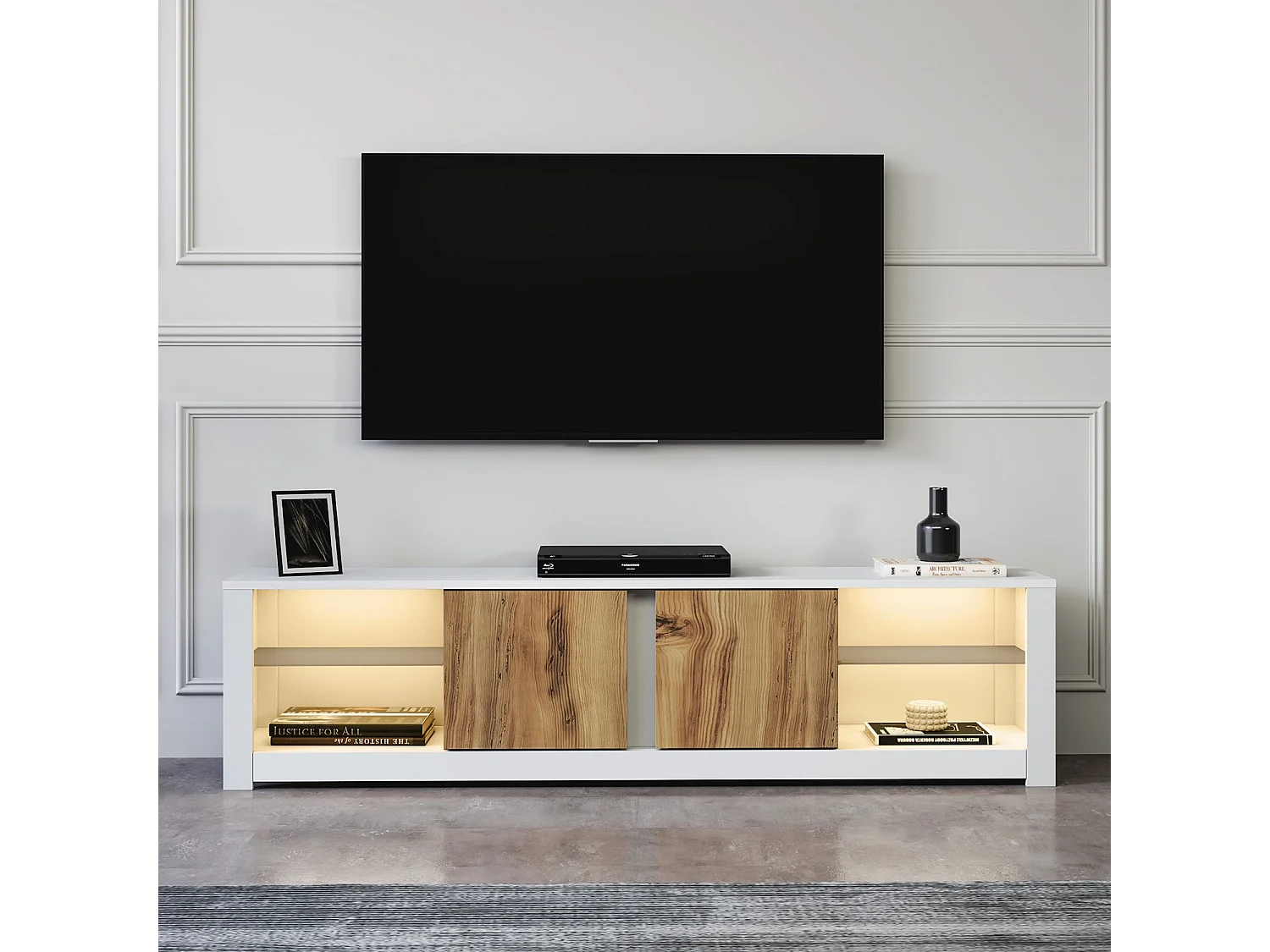 Modern Vit TV-bänk "Aydos" 180 x 35 x 45 cm - Elegant Design med Flera Hyllor