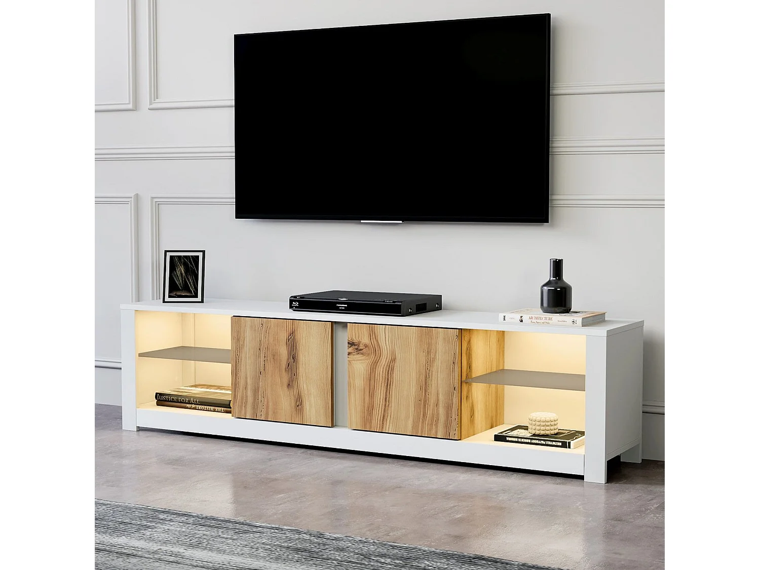 Modern Vit TV-bänk "Aydos" 180 x 35 x 45 cm - Elegant Design med Flera Hyllor