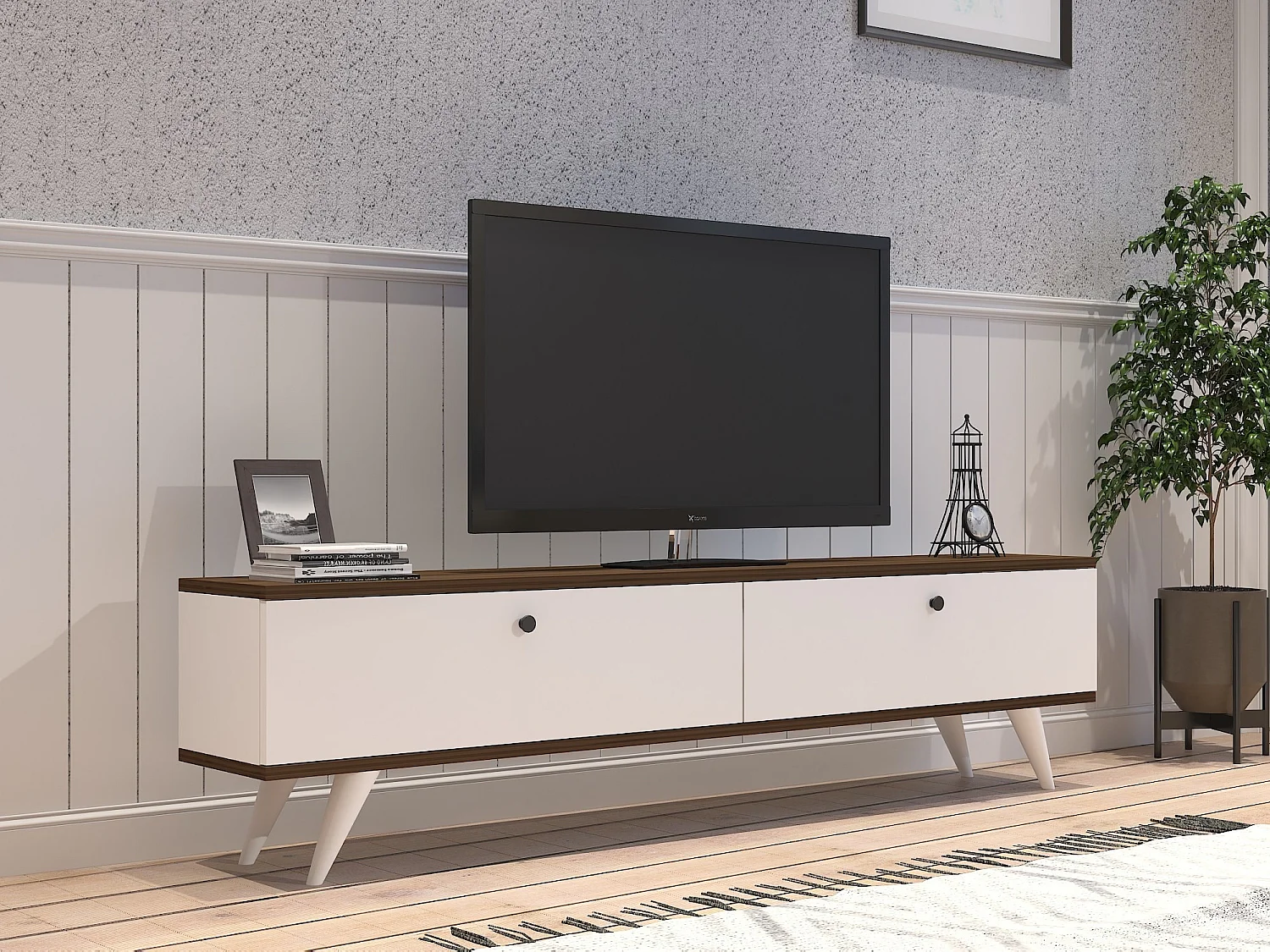 "Parlak" Houten TV-standaard - Modern Design - Wit - 160 x 25 x 40 cm