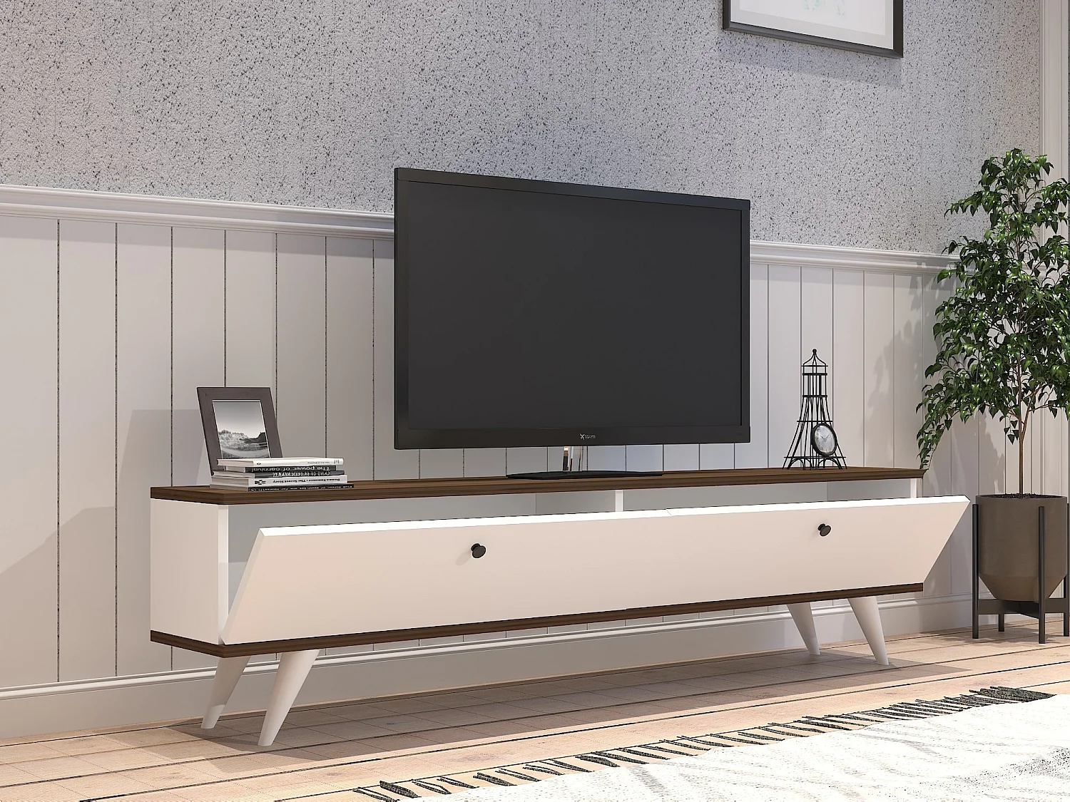 "Parlak" Houten TV-standaard - Modern Design - Wit - 160 x 25 x 40 cm
