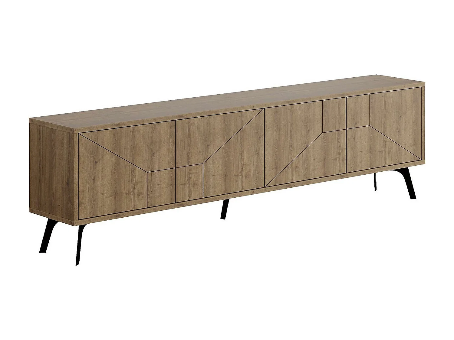 Meuble TV en bois marron "Dune" 180x29x50 cm avec 4 portes et rangement, design moderne et pieds
